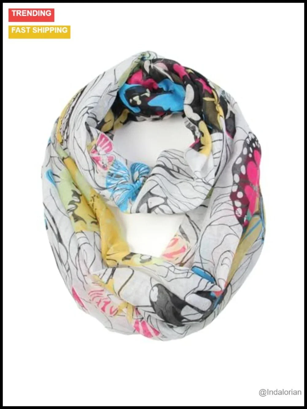 Lightweight Infinity Scarf Wrap - Floral Print, 100% Polyester